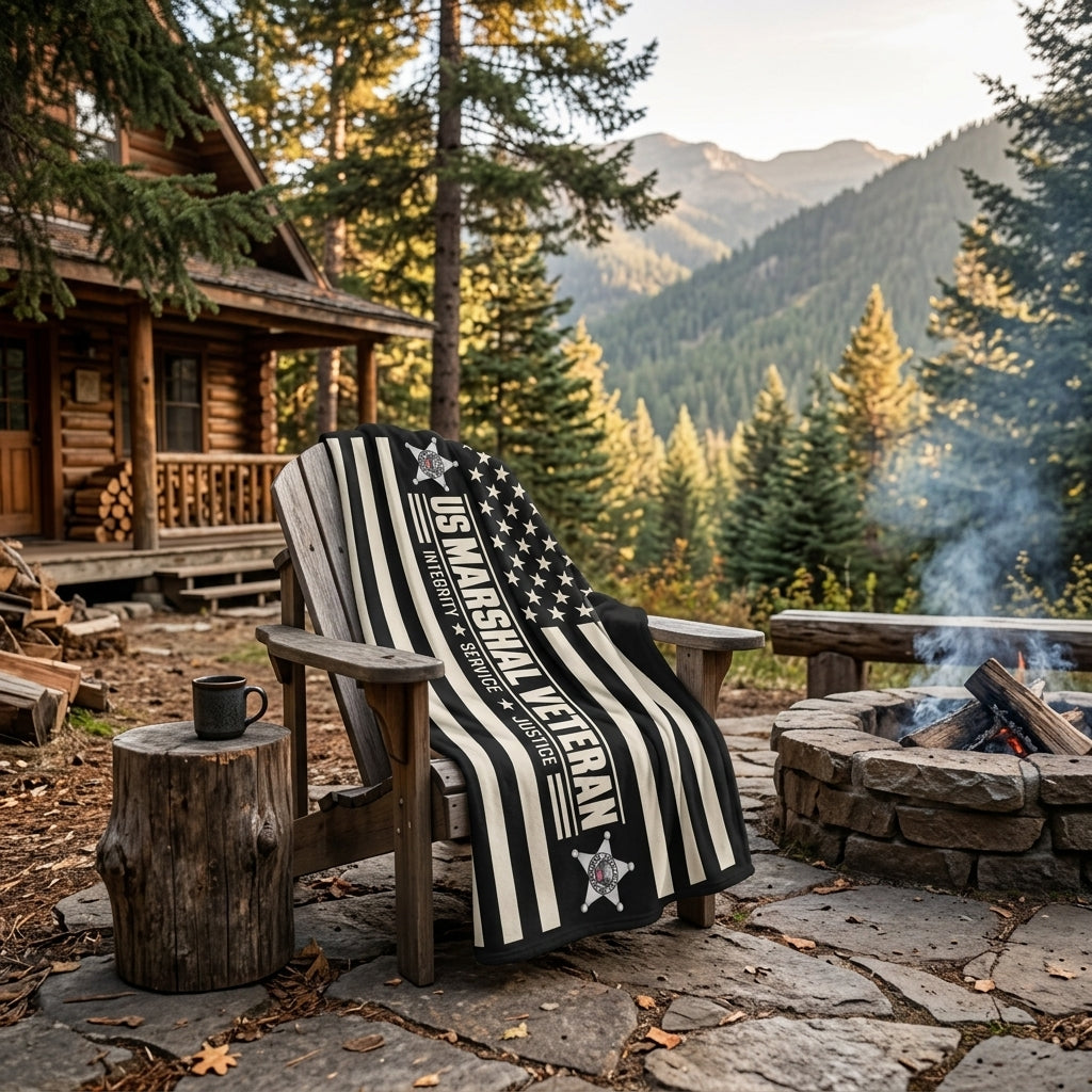 US Marshal Veteran Velveteen Blanket – Integrity, Service, Justice | Law Enforcement Retirement Gift