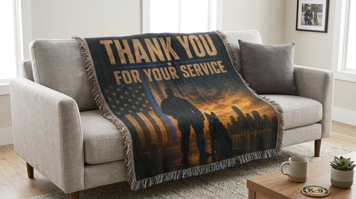 Thank You For Your Service Police K9 Woven Blanket | Law Enforcement Appreciation Gift