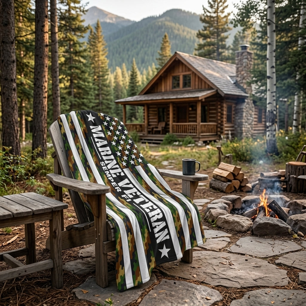 Marine Veteran Velveteen Blanket – Semper Fi | USMC Military Appreciation Gift