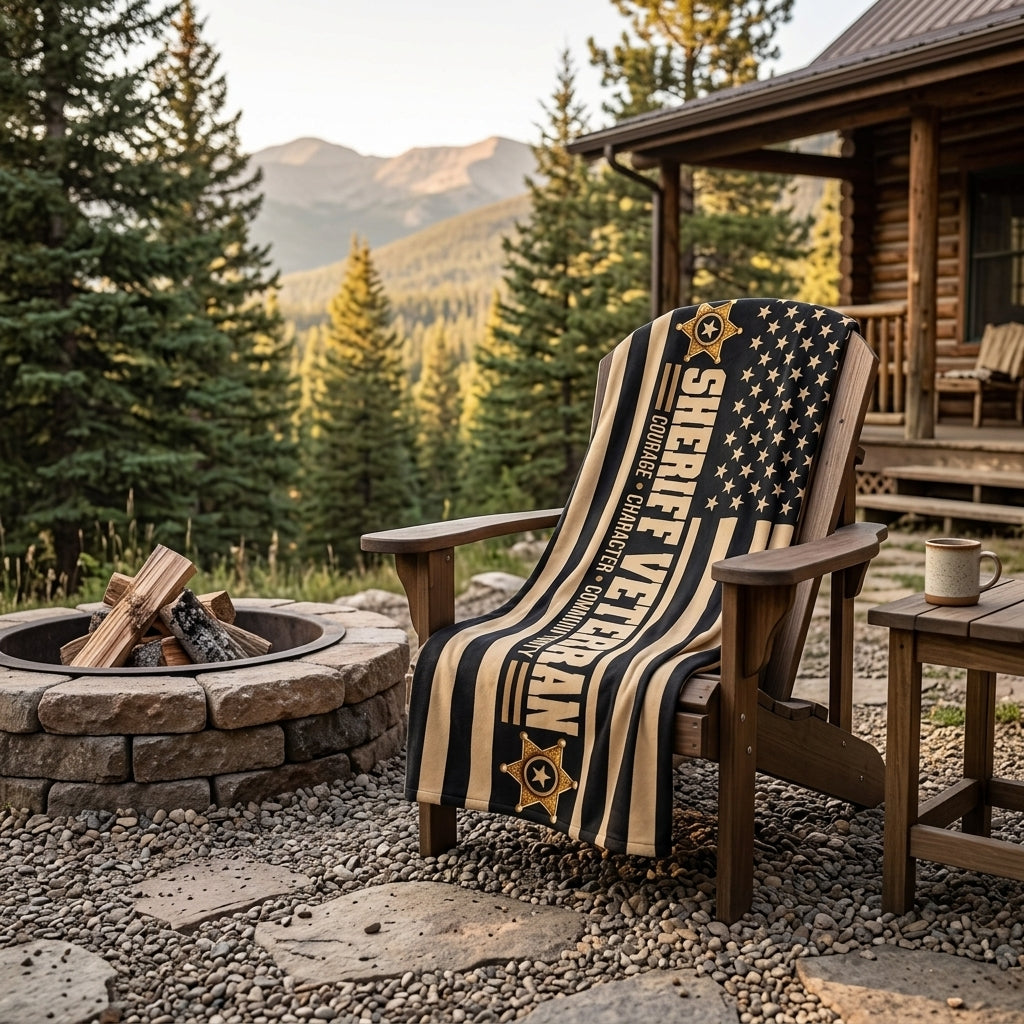 Sheriff Veteran Velveteen Blanket – Courage, Character, Community | Retired Deputy Sheriff Gift
