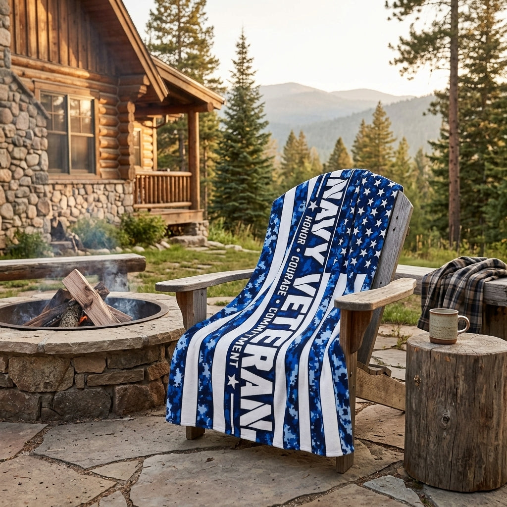 Navy Veteran Velveteen Blanket – Blue Digital Camo | US Navy Retirement & Military Appreciation Gift