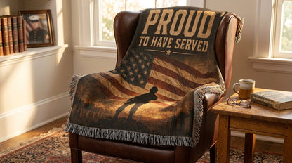 Proud To Have Served Veteran Woven Blanket | Patriotic Military Gift for Veterans
