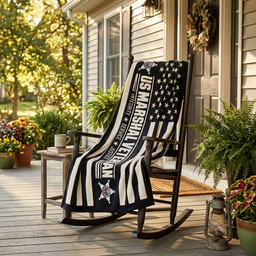 US Marshal Veteran Velveteen Blanket – Integrity, Service, Justice | Law Enforcement Retirement Gift