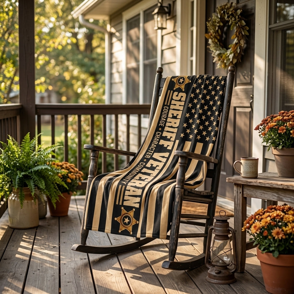 Sheriff Veteran Velveteen Blanket – Courage, Character, Community | Retired Deputy Sheriff Gift