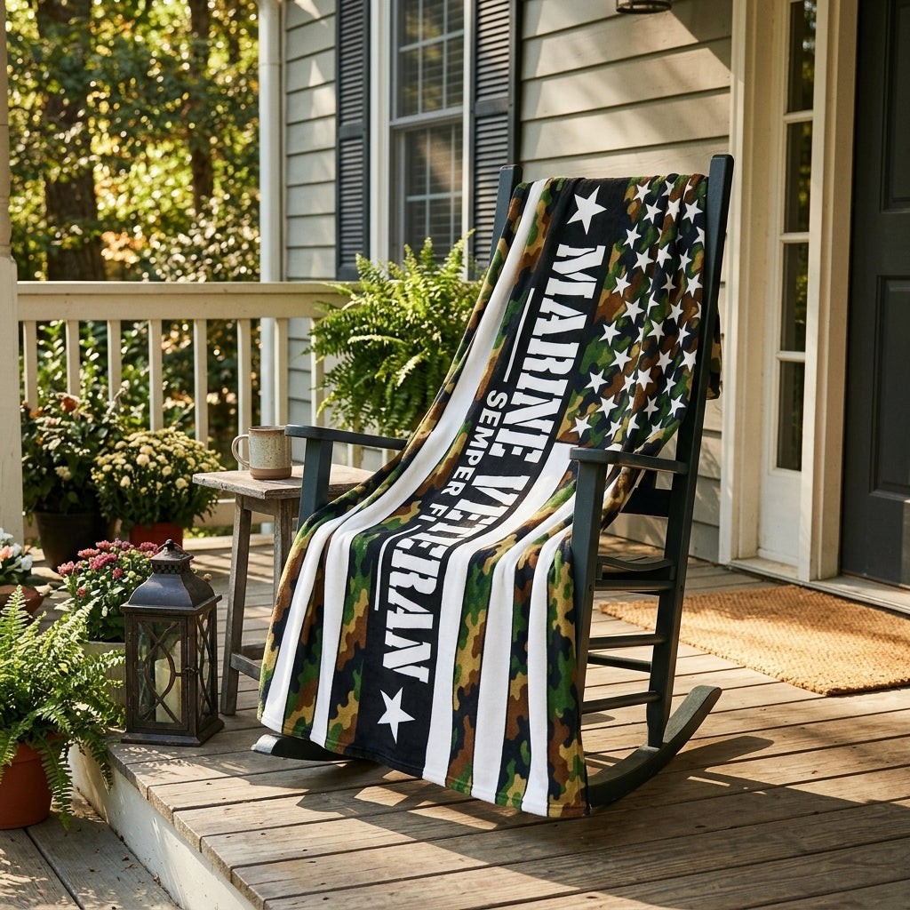Marine Veteran Velveteen Blanket – Semper Fi | USMC Military Appreciation Gift