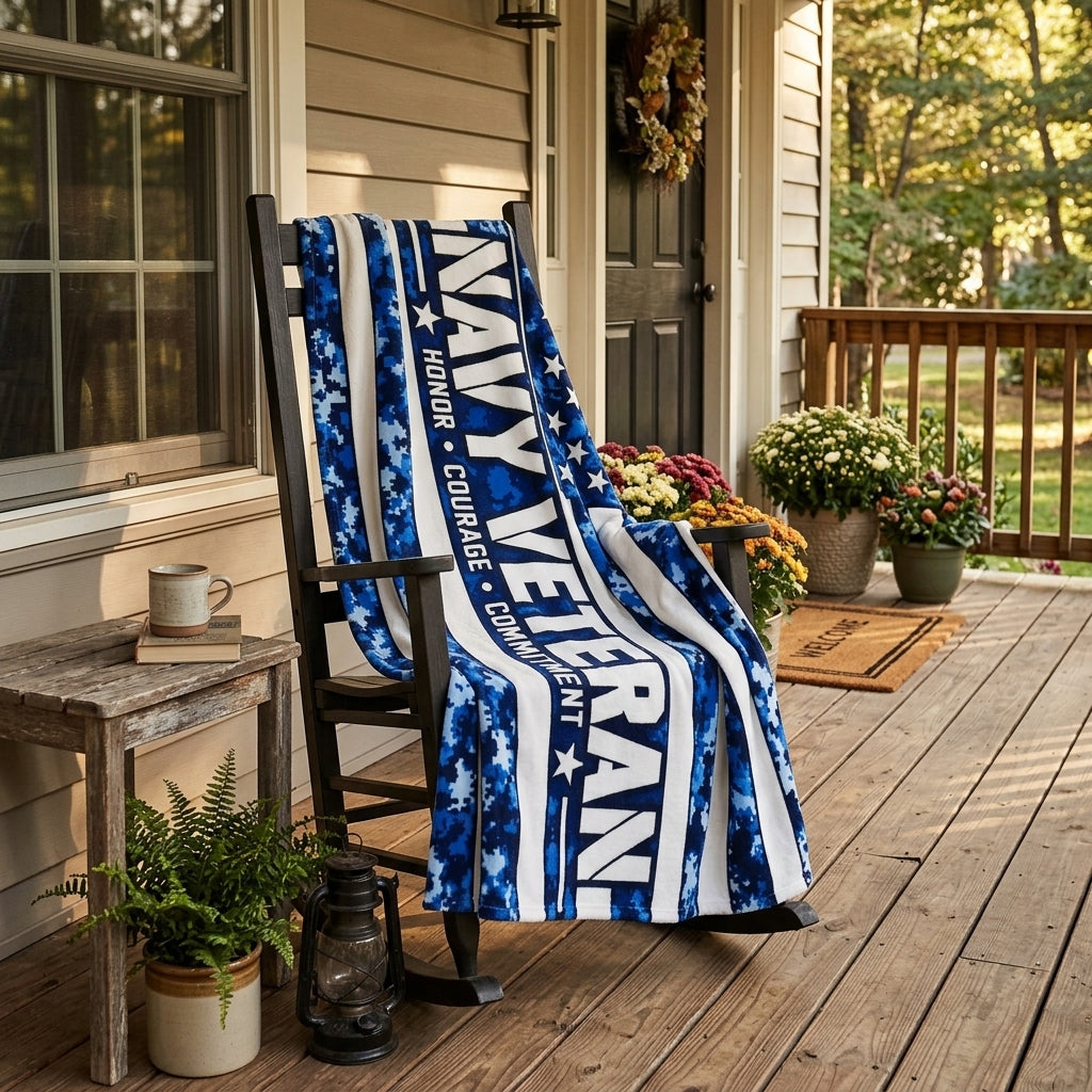 Navy Veteran Velveteen Blanket – Blue Digital Camo | US Navy Retirement & Military Appreciation Gift