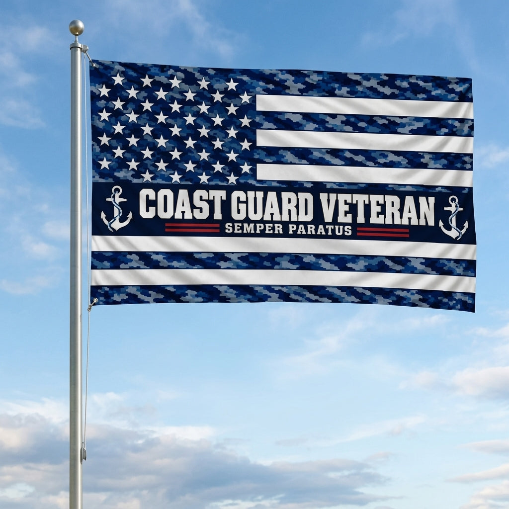 Coast Guard Veteran Flag – Blue Camo Semper Paratus Military Flag