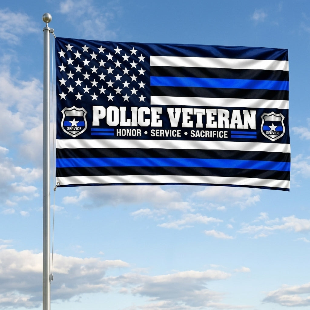 Police Veteran Flag – Thin Blue Line Flag | Honor Service Sacrifice