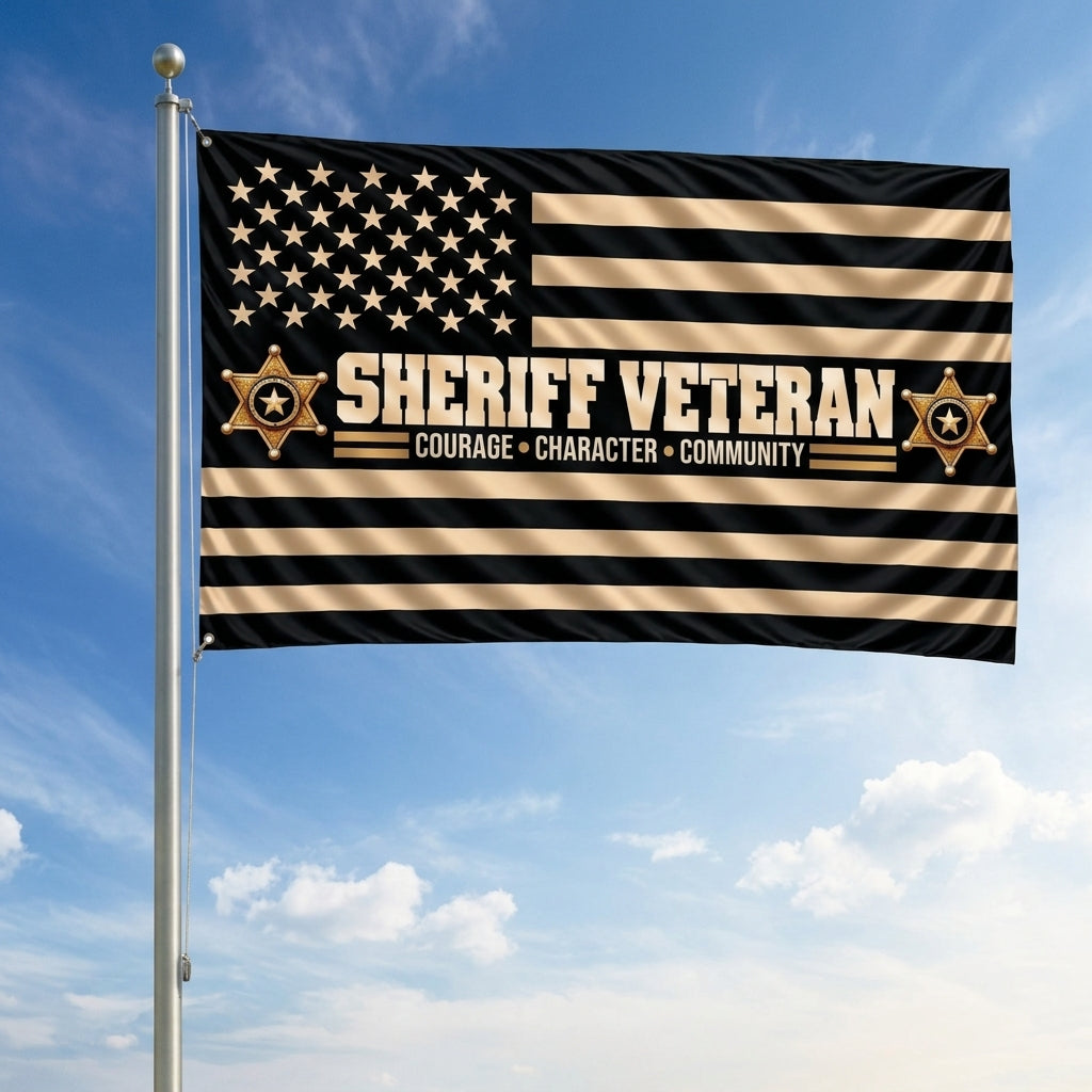 Sheriff Veteran Double-Sided Flag — 'Courage • Character • Community' Memorial Tribute