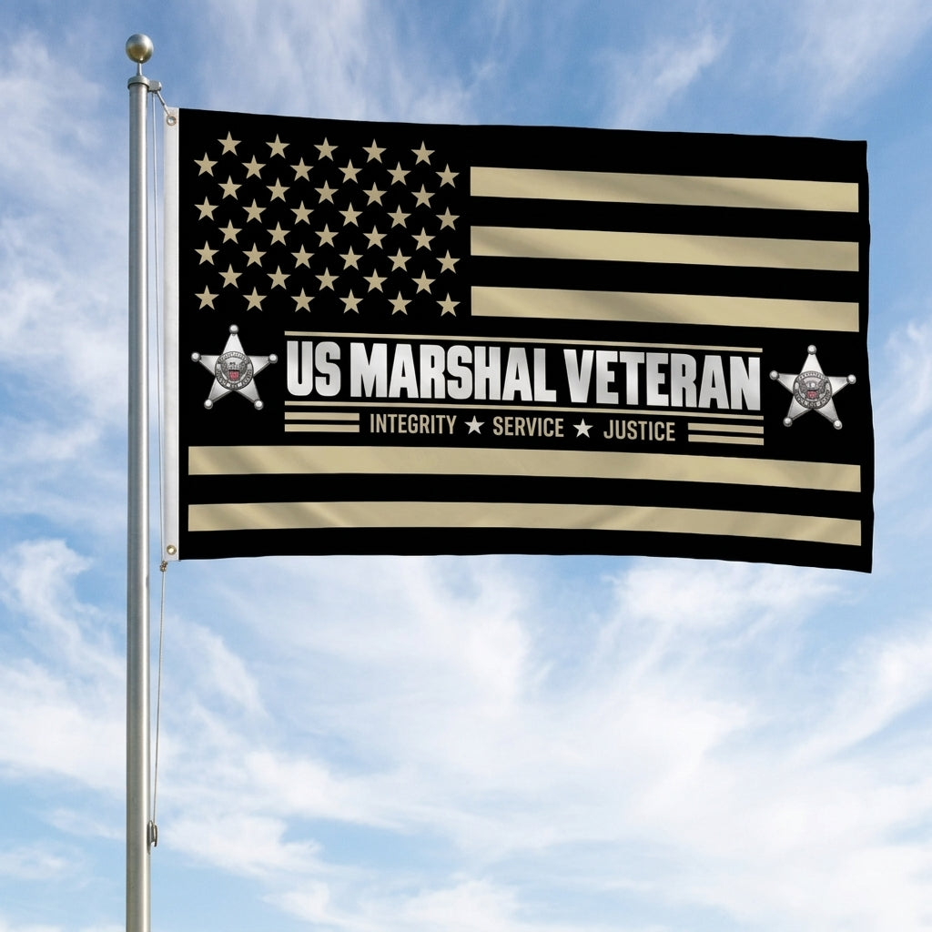 US Marshal Veteran Flag – Black & Gold Federal Law Enforcement Flag | Integrity Service Justice