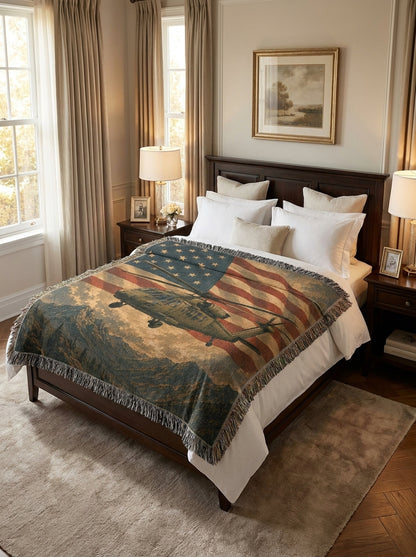 Army Helicopter Woven Blanket | Patriotic Military Gift