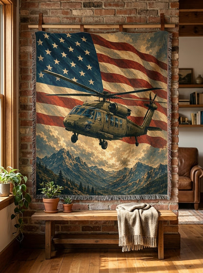 Army Helicopter Woven Blanket | Patriotic Military Gift
