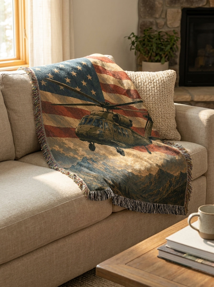 Army Helicopter Woven Blanket | Patriotic Military Gift