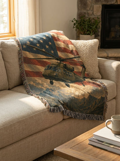 Army Helicopter Woven Blanket | Patriotic Military Gift