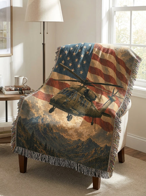 Army Helicopter Woven Blanket | Patriotic Military Gift