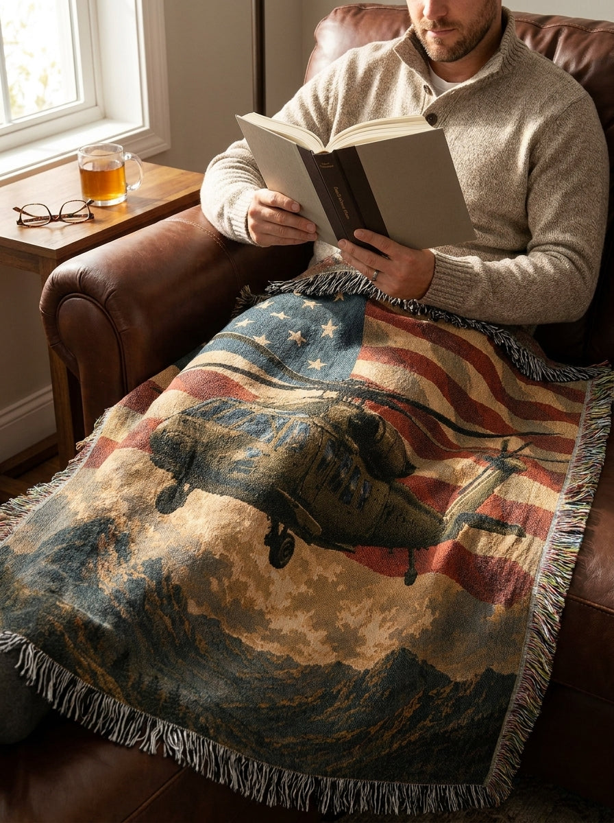 Army Helicopter Woven Blanket | Patriotic Military Gift
