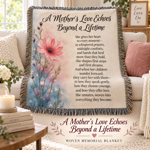 A Mother's Love Echoes Beyond a Lifetime Woven Memorial Blanket