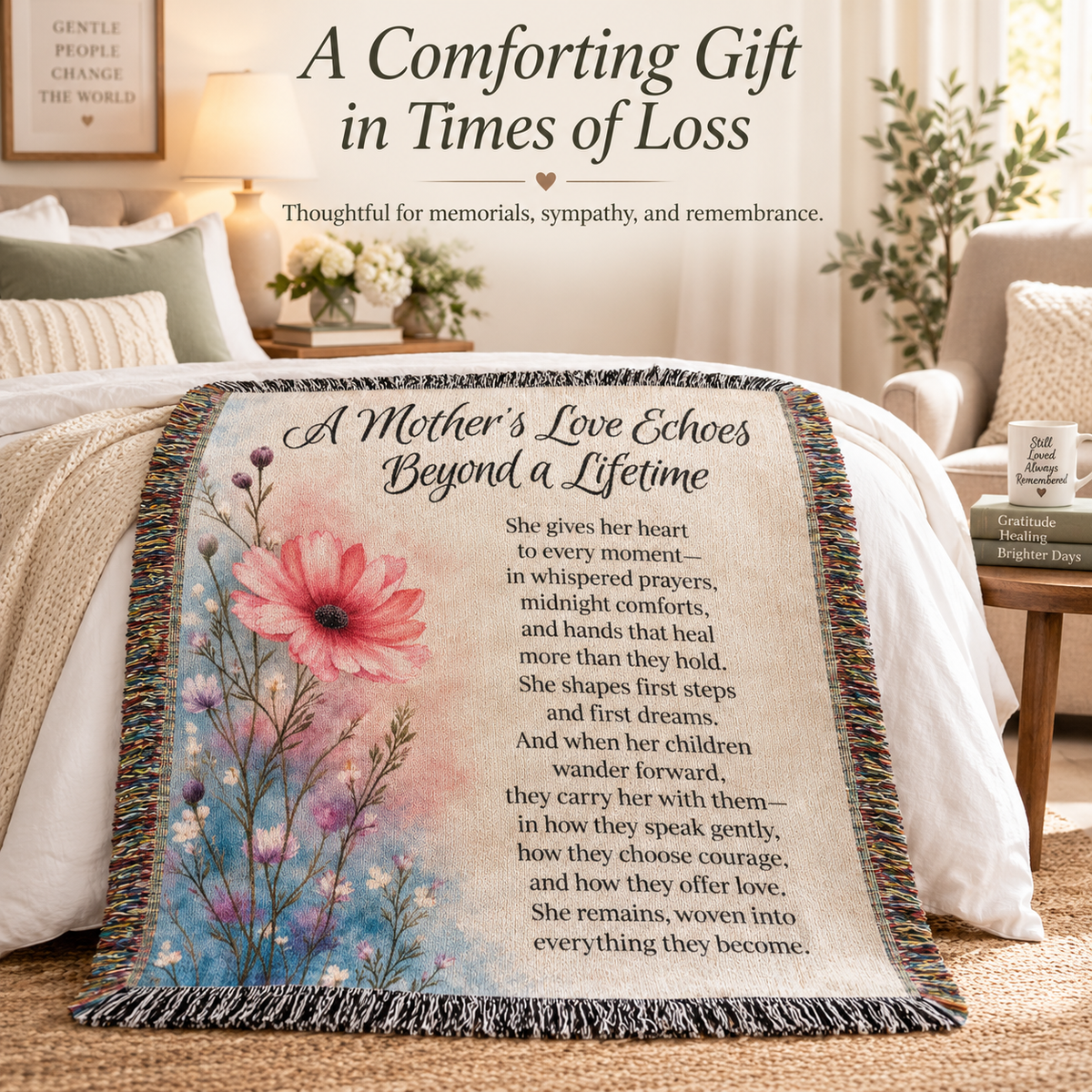 A Mother's Love Echoes Beyond a Lifetime Woven Memorial Blanket
