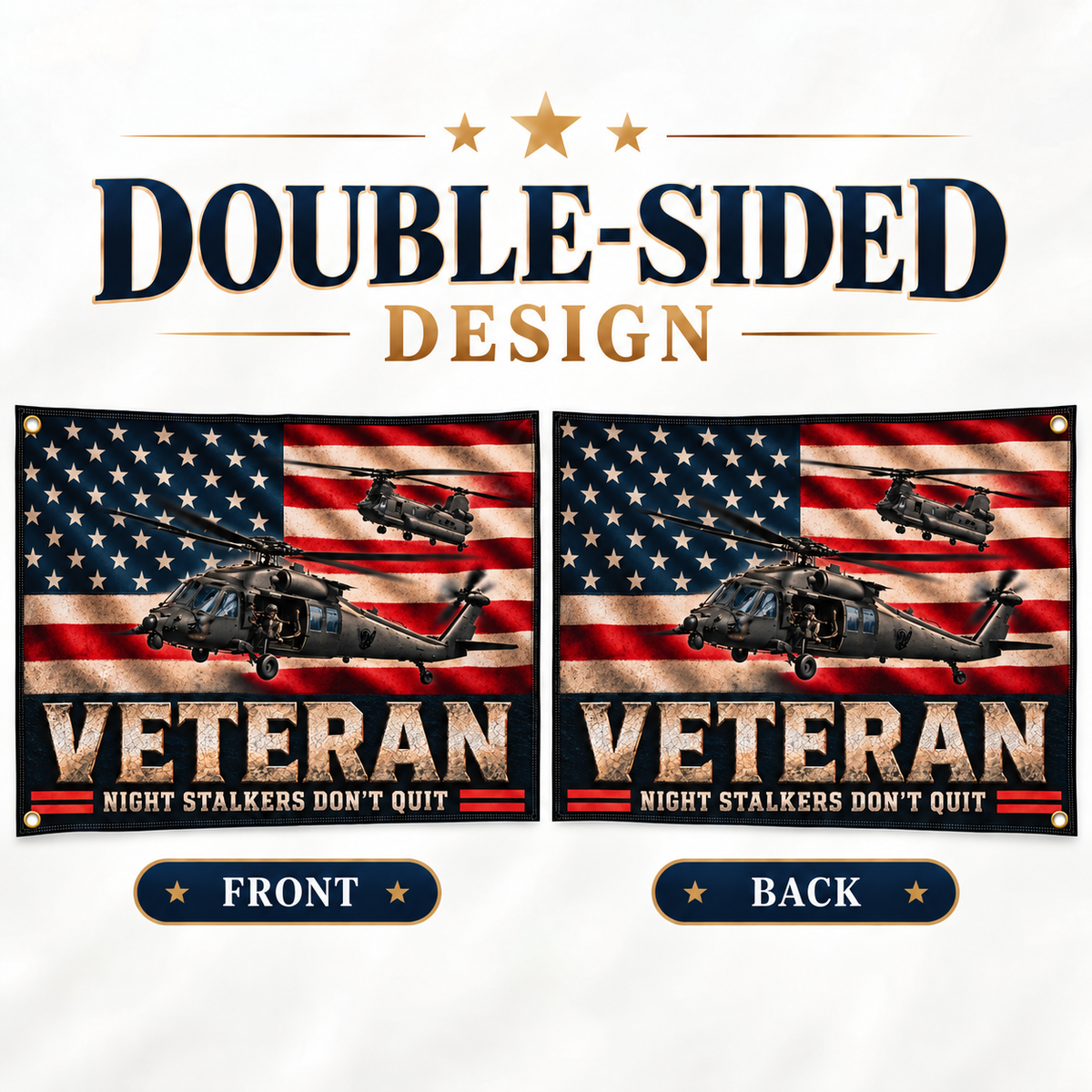 Night Stalkers Veteran Flag – Military Helicopter Patriotic Flag – “Night Stalkers Don’t Quit” Veteran Gift