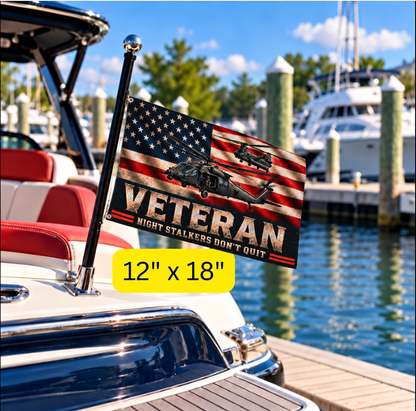 Night Stalkers Veteran Flag – Military Helicopter Patriotic Flag – “Night Stalkers Don’t Quit” Veteran Gift
