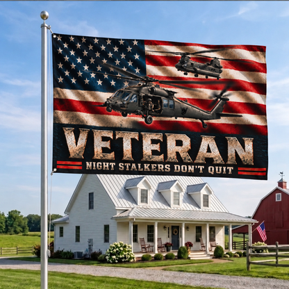 Night Stalkers Veteran Flag – Military Helicopter Patriotic Flag – “Night Stalkers Don’t Quit” Veteran Gift