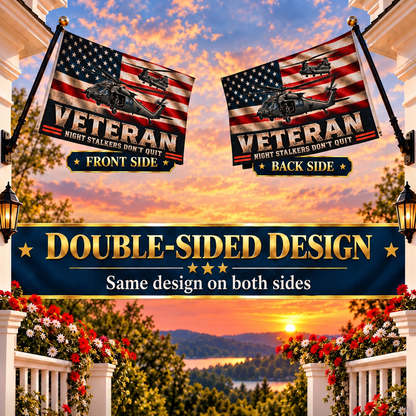 Night Stalkers Veteran Flag – Military Helicopter Patriotic Flag – “Night Stalkers Don’t Quit” Veteran Gift