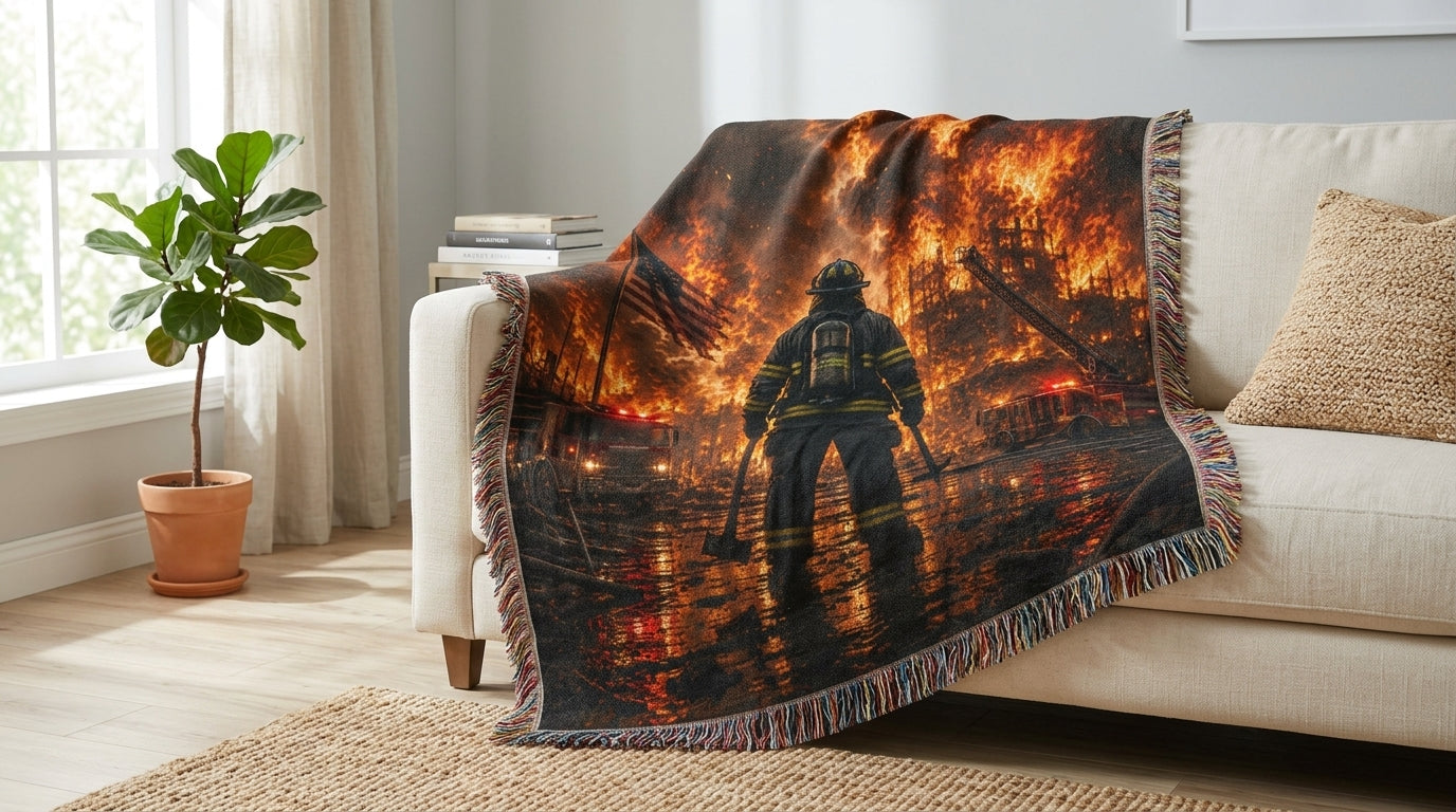 Firefighter Hero Woven Blanket | Patriotic First Responder Gift