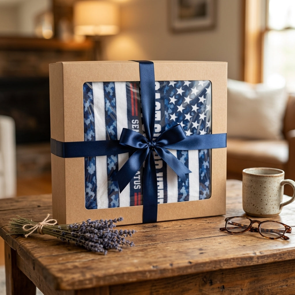Coast Guard Veteran Velveteen Blanket – Semper Paratus, Blue Camo | USCG Military Retirement Gift