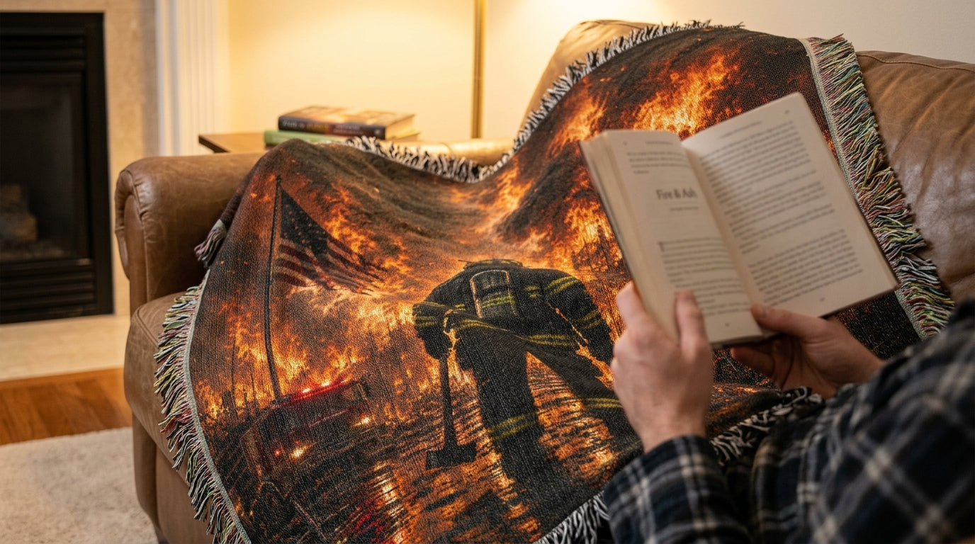 Firefighter Hero Woven Blanket | Patriotic First Responder Gift