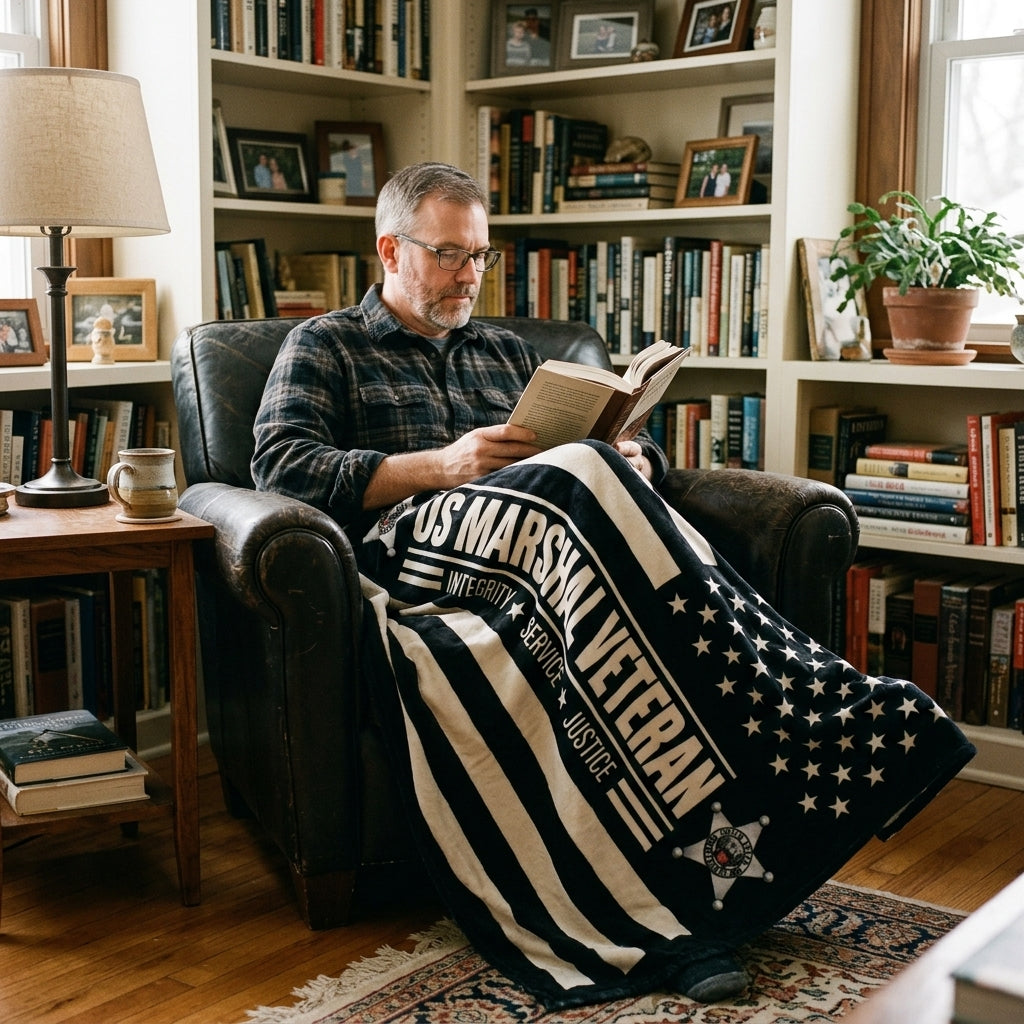 US Marshal Veteran Velveteen Blanket – Integrity, Service, Justice | Law Enforcement Retirement Gift