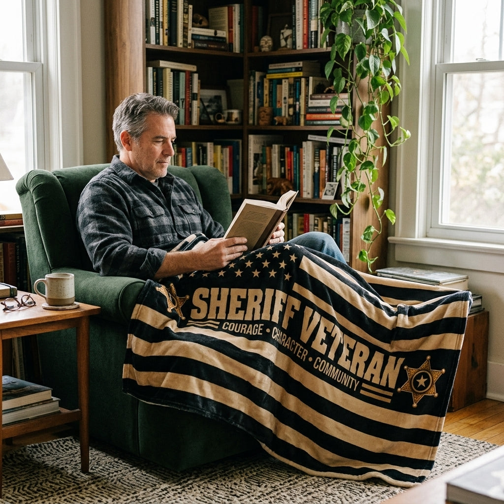 Sheriff Veteran Velveteen Blanket – Courage, Character, Community | Retired Deputy Sheriff Gift