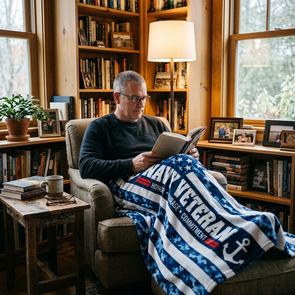 Navy Veteran Velveteen Blanket – Blue Camo, Honor Courage Commitment | US Navy Veteran Gift