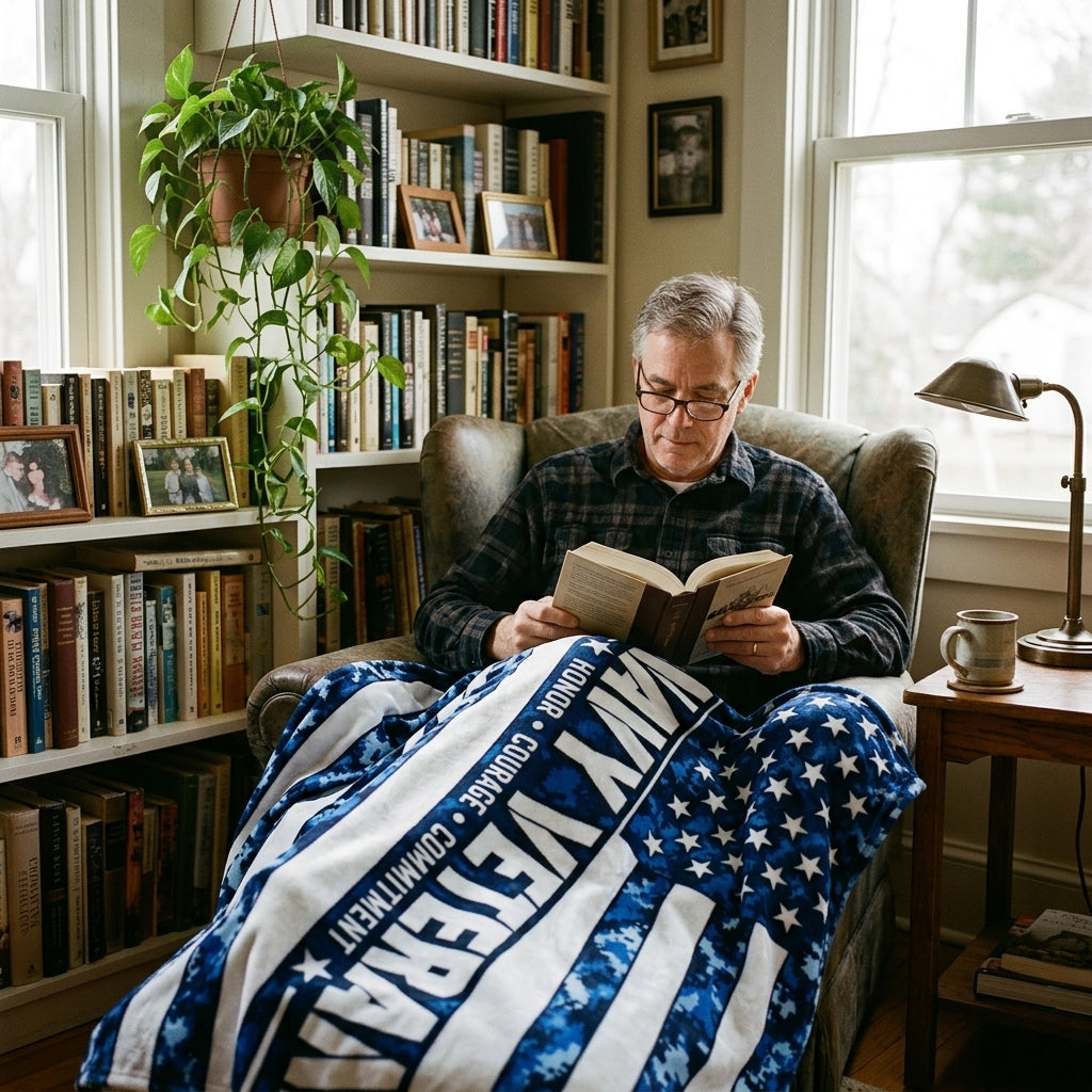 Navy Veteran Velveteen Blanket – Blue Digital Camo | US Navy Retirement & Military Appreciation Gift