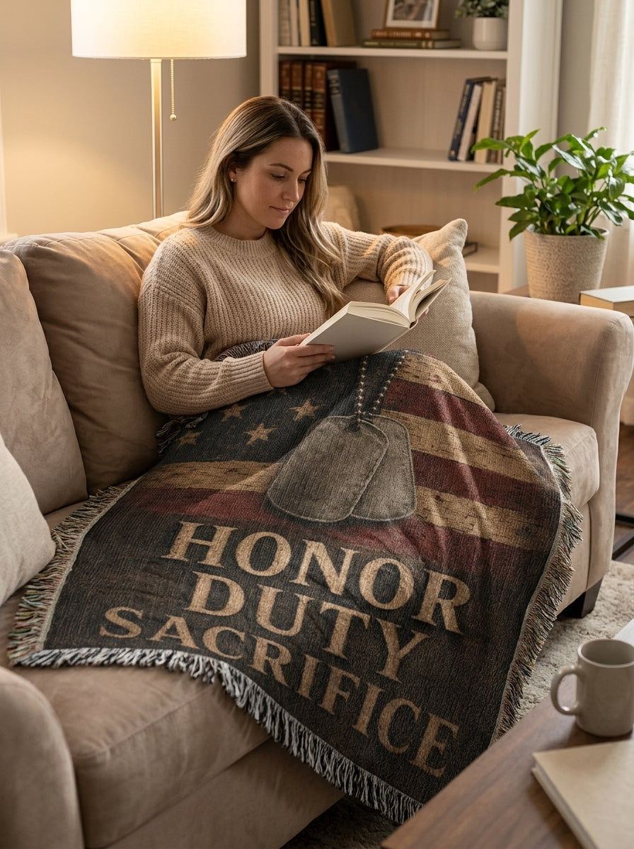 Honor Duty Sacrifice Woven Blanket | Patriotic Military Gift