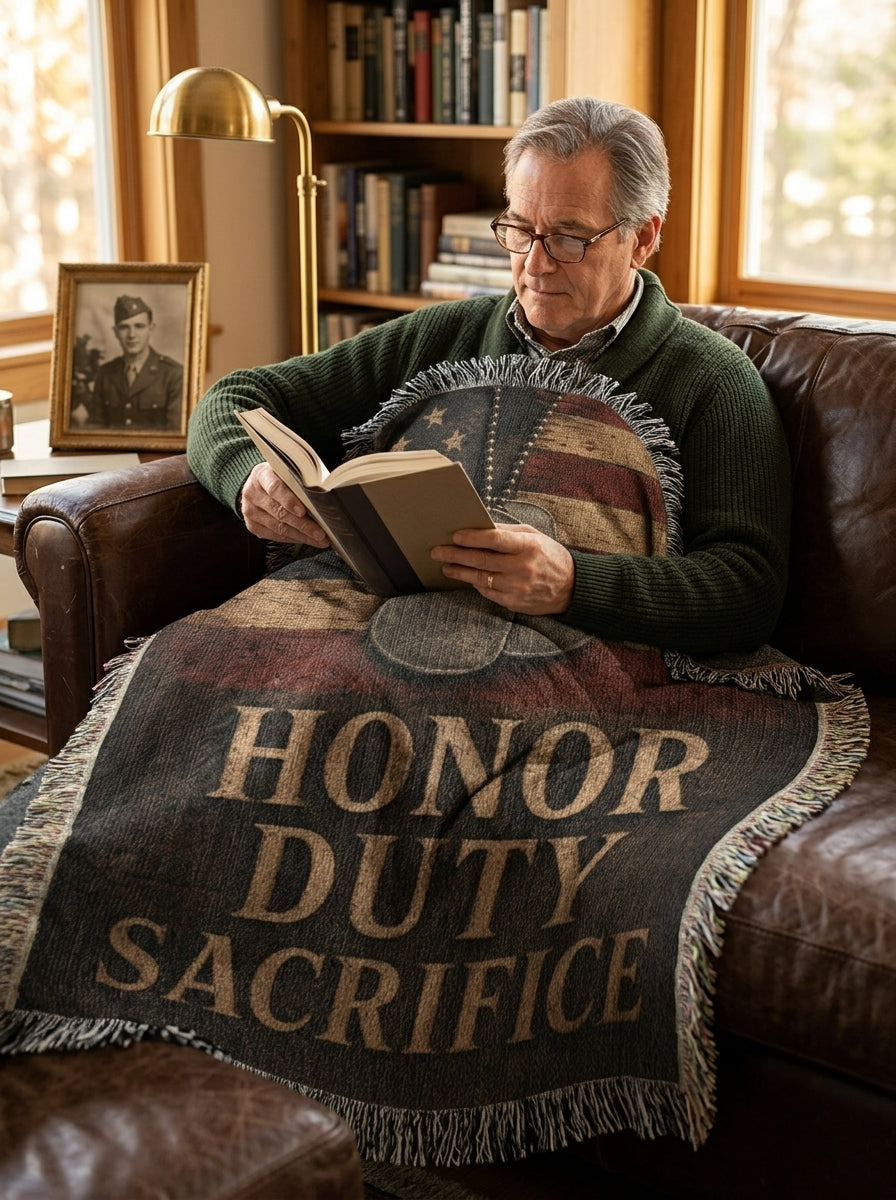 Honor Duty Sacrifice Woven Blanket | Patriotic Military Gift
