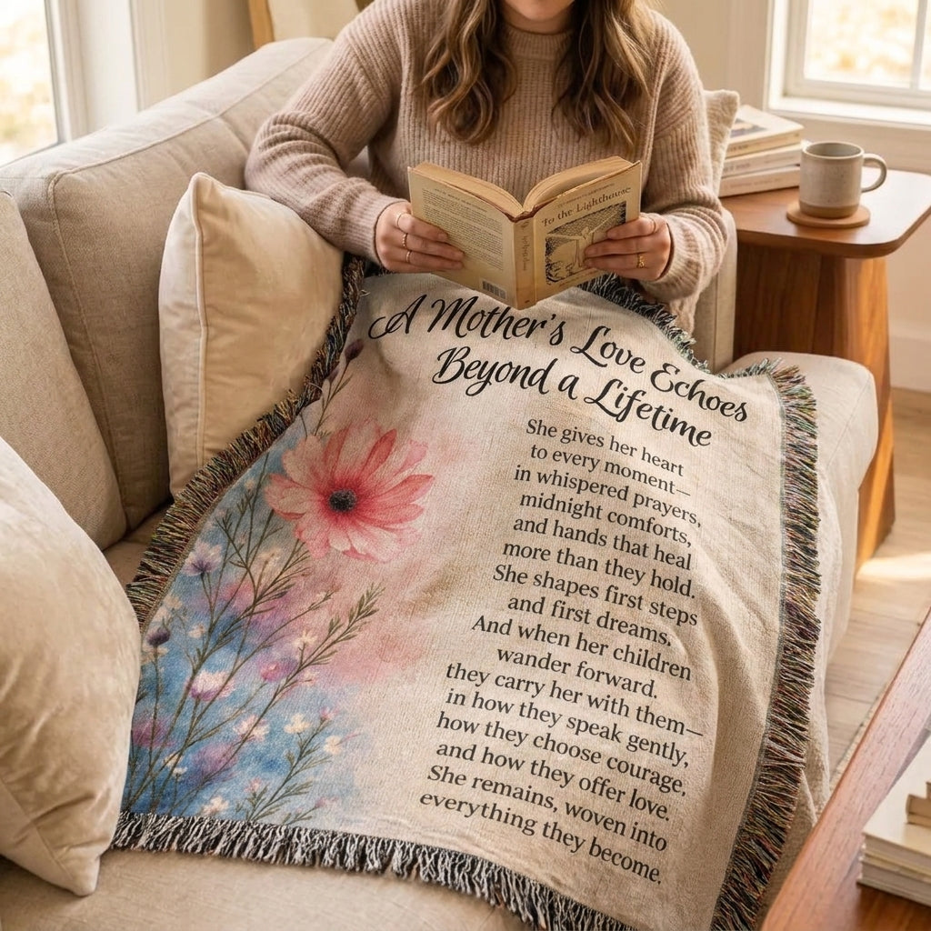 A Mother's Love Echoes Beyond a Lifetime Woven Memorial Blanket