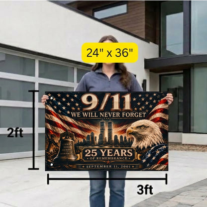 9/11 Remembrance Flag – 25 Years of Remembrance Patriotic Memorial Flag – We Will Never Forget