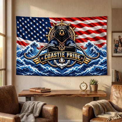 Coastie Pride Flag – Coast Guard Veteran Gift – Patriotic Bear Nautical Military Flag