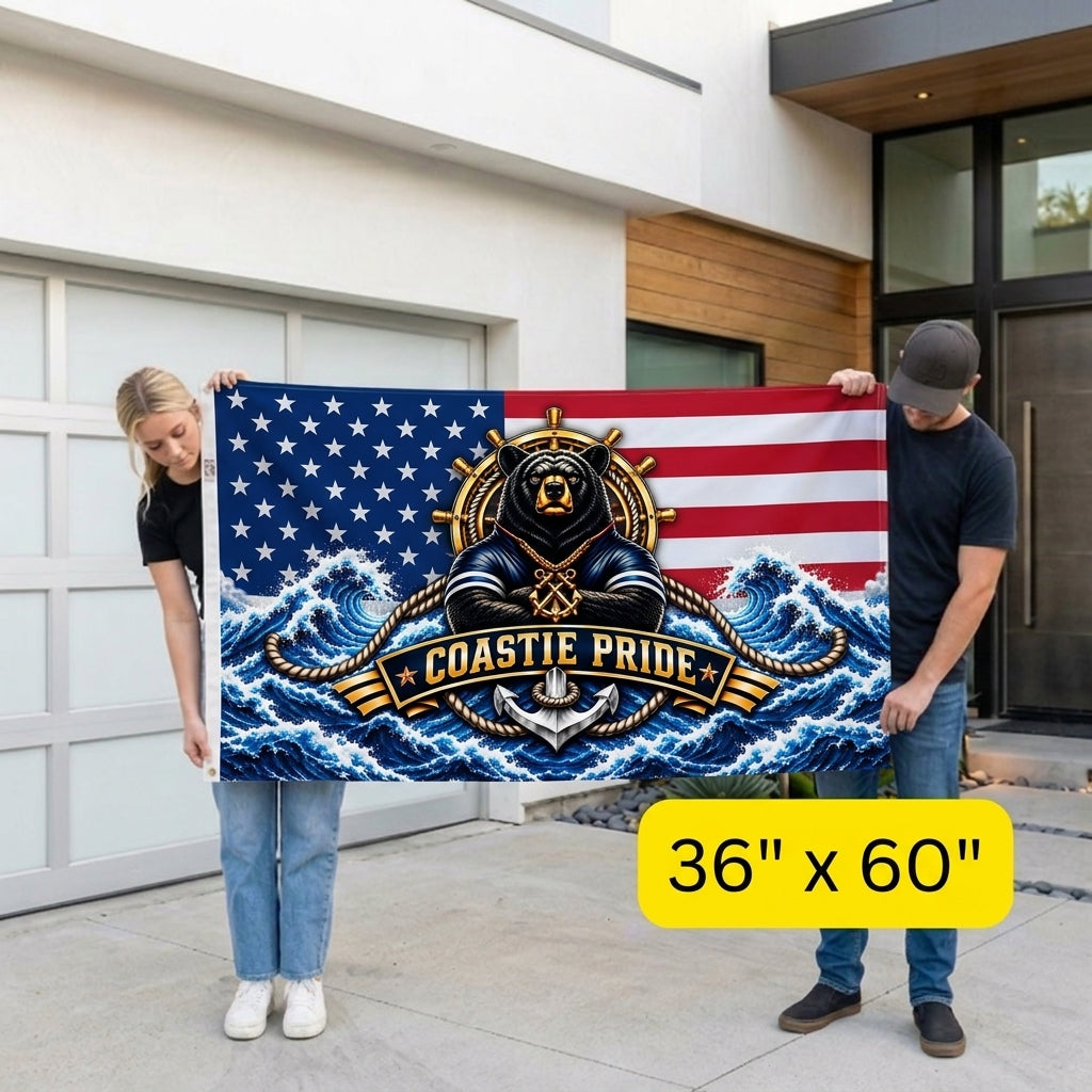 Coastie Pride Flag – Coast Guard Veteran Gift – Patriotic Bear Nautical Military Flag