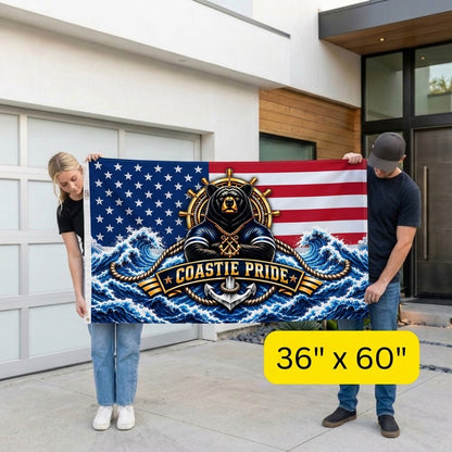 Coastie Pride Flag – Coast Guard Veteran Gift – Patriotic Bear Nautical Military Flag