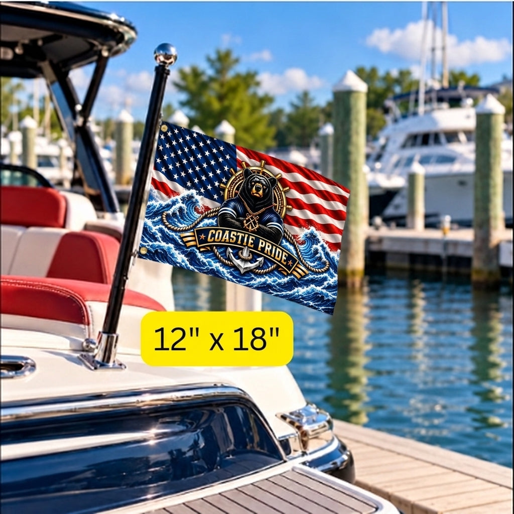 Coastie Pride Flag – Coast Guard Veteran Gift – Patriotic Bear Nautical Military Flag