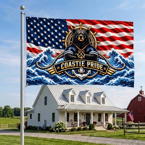 Coastie Pride Flag – Coast Guard Veteran Gift – Patriotic Bear Nautical Military Flag
