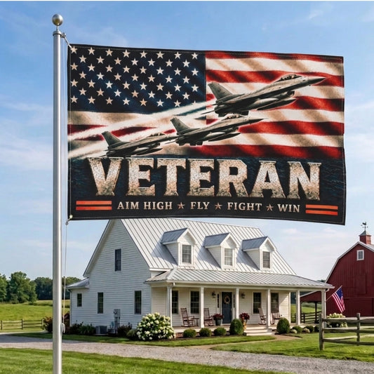 Veteran Aviation Flag – Military Pilot Tribute, American Flag & Fighter Jet Design