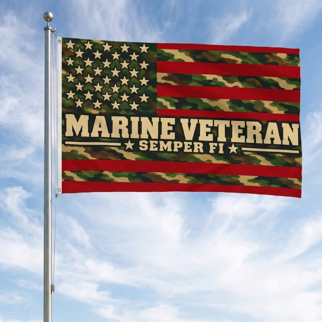 Marine Veteran Flag – Semper Fi USMC Camouflage American Flag