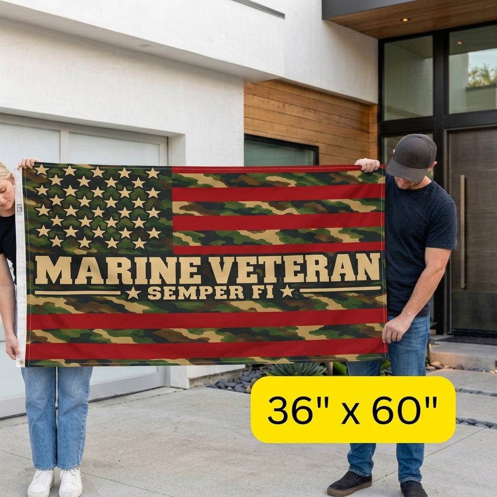 Marine Veteran Flag – Semper Fi USMC Camouflage American Flag