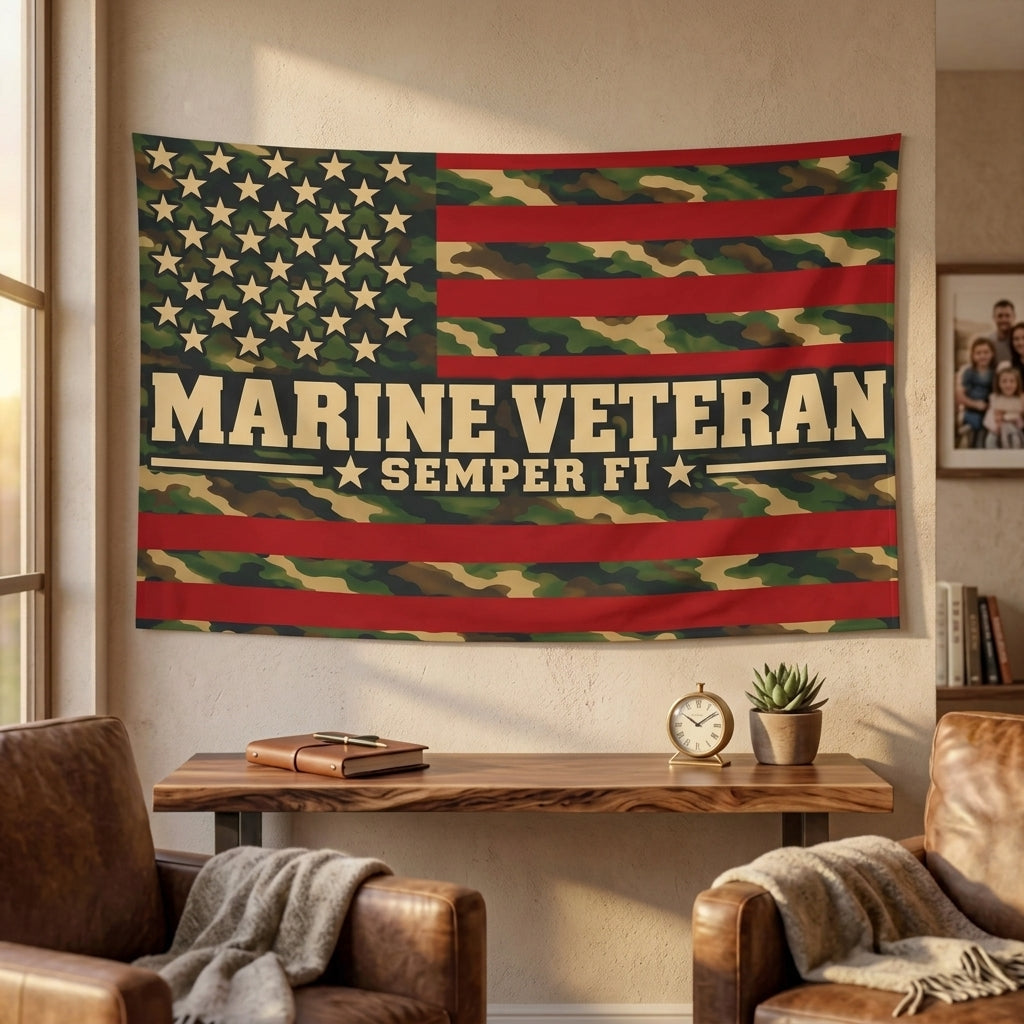 Marine Veteran Flag – Semper Fi USMC Camouflage American Flag