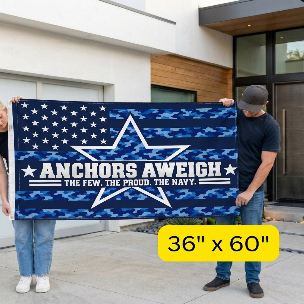 Anchors Aweigh Navy Veteran Flag – Blue Camo Military Flag