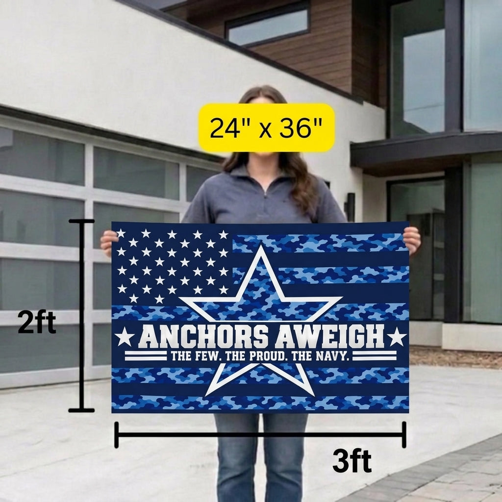 Anchors Aweigh Navy Veteran Flag – Blue Camo Military Flag