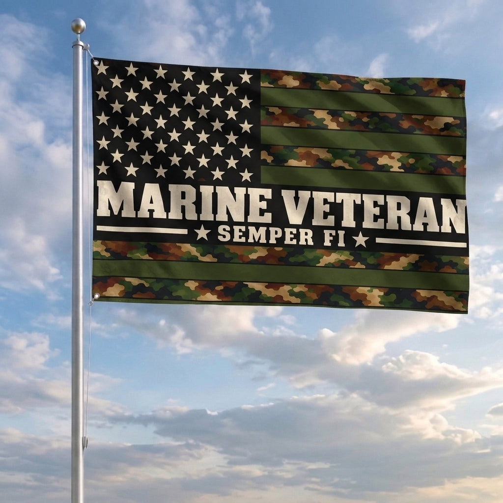 Marine Veteran Semper Fi Camouflage Flag – Military Veteran Gift