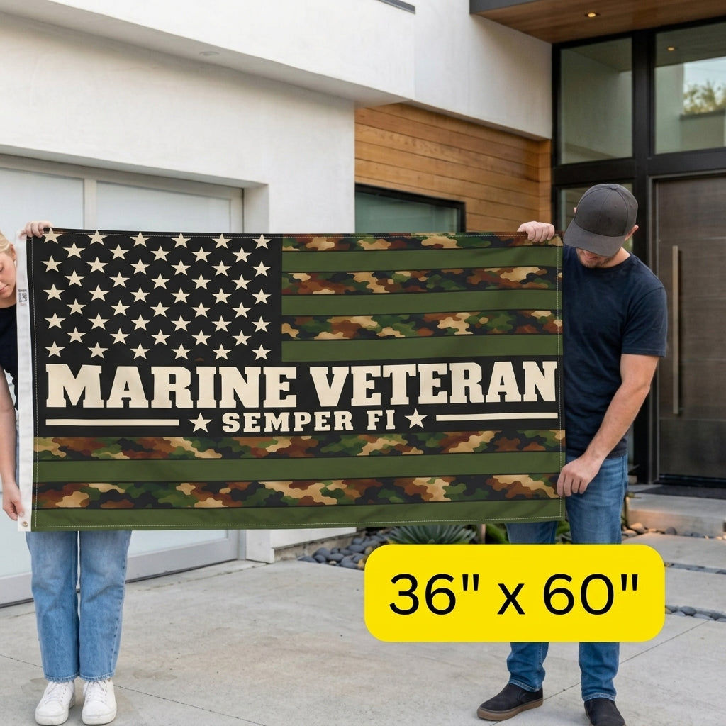 Marine Veteran Semper Fi Camouflage Flag – Military Veteran Gift